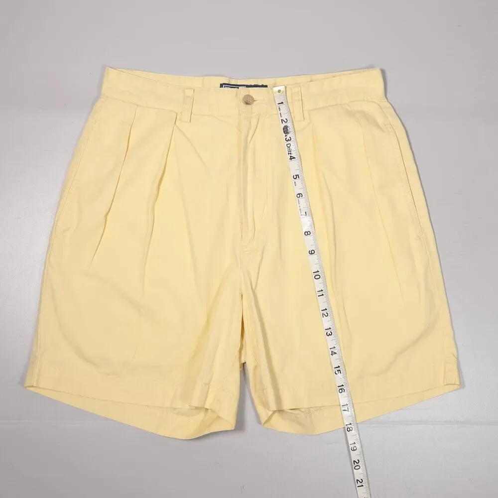 VTG Polo Ralph Lauren Andrew Shorts Yellow Pleated Cotton Mens 30 x 6